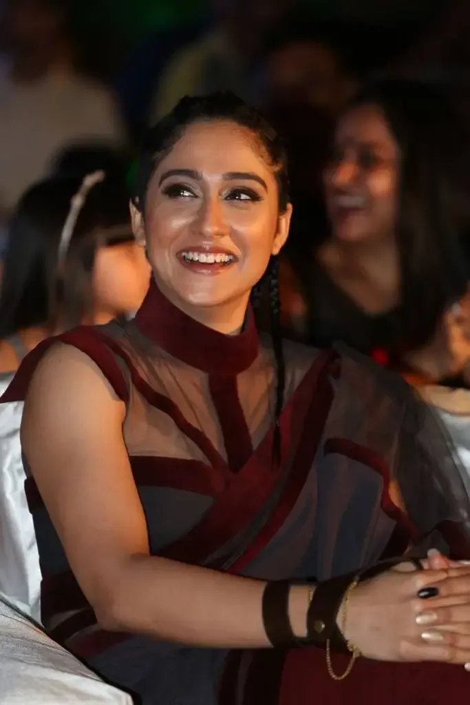 Regina Cassandra In Blue Saree At Movie Pre Release Event